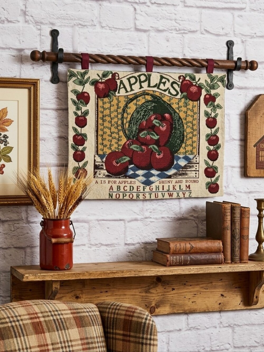 Vintage Fall Apple Tapestry Wall Hanging Cottagecore Farmhouse Country Decor 90s